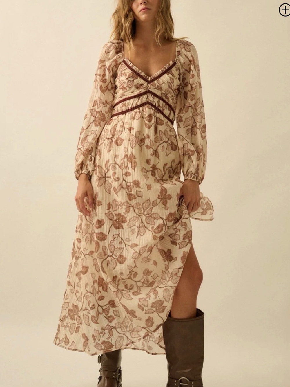 Promesa Cream Maxi Dress with Brown Floral Print